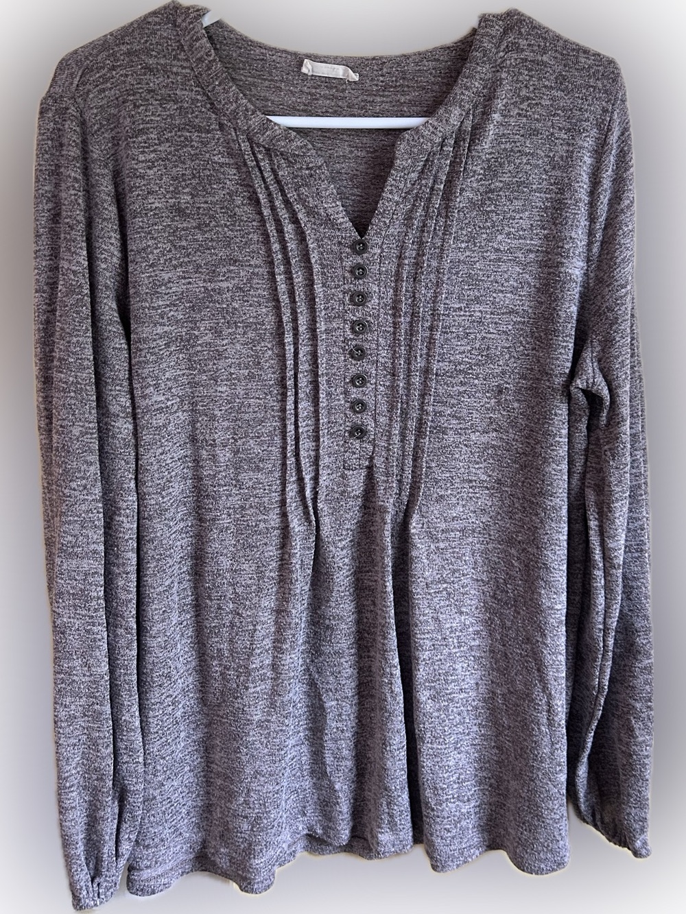 Heather Tan Long-Sleeve Henley Knit Top